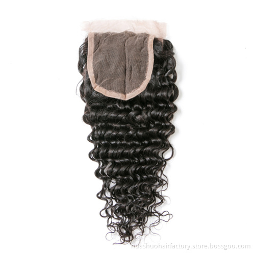 Huashuo Highest Discounts High Quality Peruvian 4X4 Lace Closure Deep Wave Unprocessed Raw Indian Hair Lace Closure